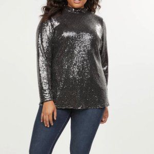 Lane Bryant 26 black sequin mock neck top plus